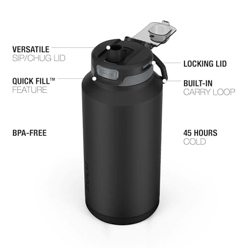ZULU Powerfill Pro 64oz Half Gallon Stainless Steel Water Bottle with Quick Fill Lid, Triple Walled Vacuum Insulated Metal, Leak Proof Locking Lid, Sip and Chug, Reusable BPA Free, Black Monochrome view 4