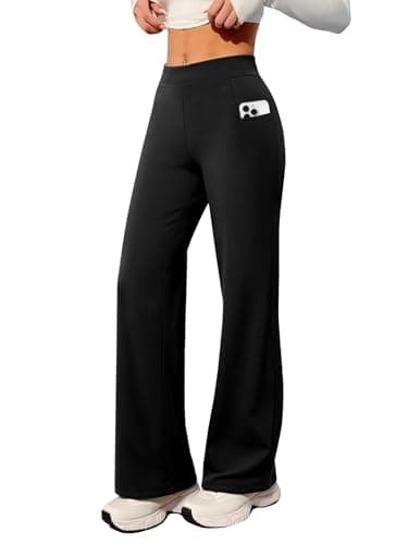 Wide Leg Yoga Pants Women High Waisted Loose Stretch Lounge Causal Work Workout Gym Trousers with Pockets — image 1