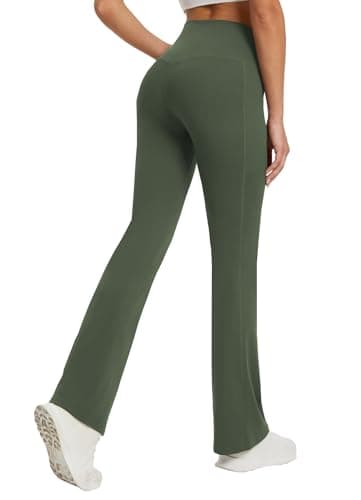 DLOODA Women's Yoga Pants with Pockets No Front Seam Crossover High Waisted Flare Leggings Tummy Control Bootcut Pants view 2