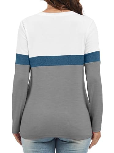 Jeqeocafy Women's Color Block Tunics Tops Crewneck Long Sleeve Shirts Casual Pullover Loose Fit T-Shirt view 5