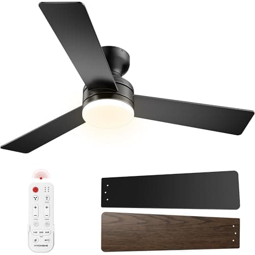 VIVOHOME Ceiling Fans with Lights, 42 inch Low Profile Ceiling Fan with Light and Remote, Flush Mount for Bedroom, Living Room, Garage, 6+1 Speeds, 3CCT, Dimmable, Timer, Quiet Reversible, Black view 1