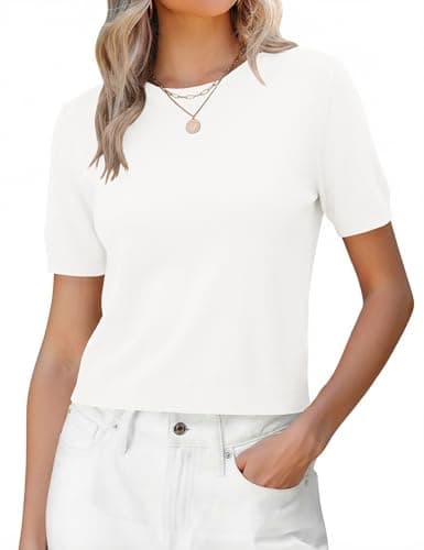 LaGracia Cropped Sweaters for Women Short Sleeve Crewneck Cashmere Wool Blend Lightweight Business Casual Sweater Crop Tops — image 1