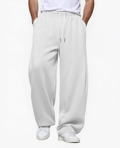 Susclude Mens Baggy Sweatpants, Wide Leg Elastic Waist Drawstring Open Bottom Cotton Lounge Loose Joggers with Deep Pockets view 2