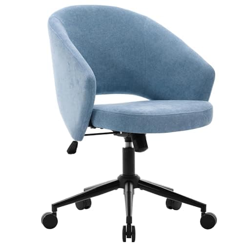 Fmolat Vanity Chair with Back,Small Office Chair with Silent Wheels,Luxury Faux Fur for Lumbar Support,Adjustable Swivel Rolling Desk Chair Compact for Your Vanity Room and Small Office (Blue) view 6