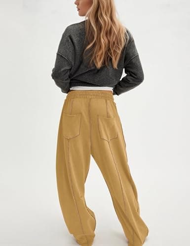 MSBESYOR Wide Leg Barrel Sweatpants for Women Baggy Palazzo Pants Drawstring High Waist Color Block Lounge Sweat Pant view 3