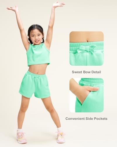 Stelle Girls 2 Piece Outfits Cute Sleeveless Summer Short Sets Athletic Scoop Neck Tank Top and Shorts with Pockets view 6