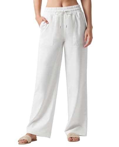 CHANGEOWN Women's Wide Leg Pants Airy Linen Blend Summer High Waisted Casual Palazzo Trousers with Pockets Lounge Beach Pants — image 1