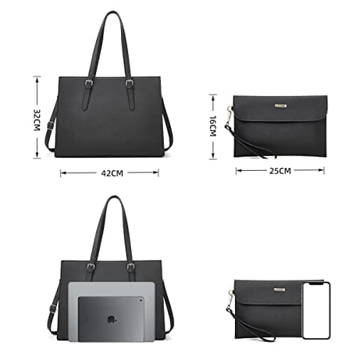 Laptop Bag for Women 15.6 inch Laptop Tote Bag Leather Classy Computer Briefcase Work Waterproof Handbag Professional Womens Business Office Bag Purse 2pcs view 5