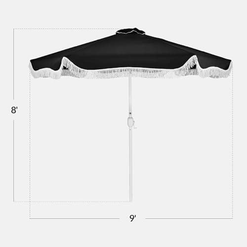 Best Choice Products 9ft Fringe Market Patio Umbrella – Outdoor Boho Tassel Sunshade for Table, Pool, Deck, Backyard – UPF50+, Easy Tilt, Heavy Duty Steel Pole & Ribs - Black view 3