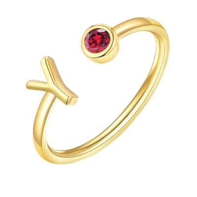 ZNBOH Gold Birthstone Initial Rings for Women Non Tarnish Dainty 14K Gold Plated Adjustable Letter Ring for Women Stackable Cute Thumb Pinky Fashion Unique Open Simple Birthday Gifts Jewelry
