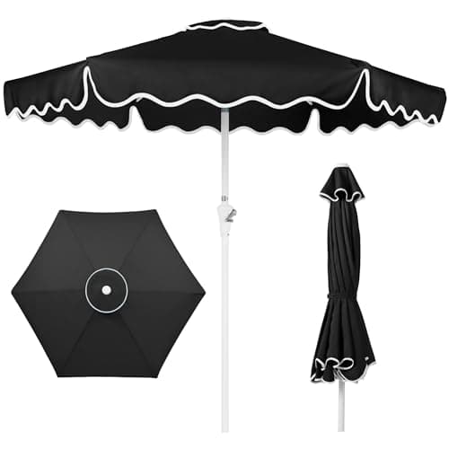 Best Choice Products 7.5ft Patio Market Umbrella with Wavy Trim, UV-Fade-Resistant 210g Canopy, Crank & Tilt, Wind Vent, Heavy-Duty Frame - Black view 1