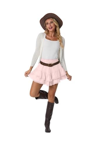 Lepunuo Boho Shorts for Women High Waisted Ruffle Tiered Flowy Skirts with Shorts Underneath Western Skorts view 2