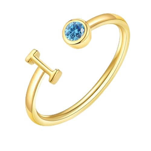 ZNBOH Gold Birthstone Initial Rings for Women Non Tarnish Dainty 14K Gold Plated Adjustable Letter Ring for Women Stackable Cute Thumb Pinky Fashion Unique Open Simple Birthday Gifts Jewelry — image 1