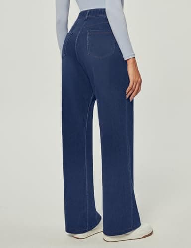 IUGA Stretchy Wide Leg Jeans for Women High Waist Sweatpants Pull On Jeans | 4 Pockets, Soft Stretchy Denim, No Zipper, Petite/Regular, Baggy, Casual, Elastic Waist, Straight Leg view 2