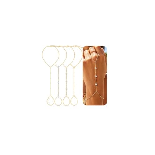 4PCS Gold Hand Chain Bracelets for Women, 14K Gold Plated Ring Bracelet Hand Chain Set, Dainty Stackable Finger Bracelets Jewelry Gifts — image 1
