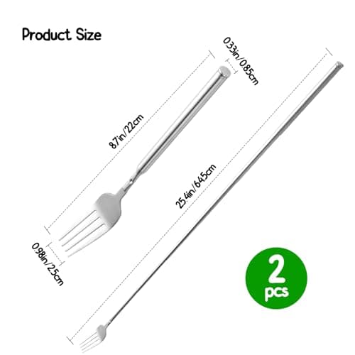 2 PCS Extendable Fork for Jokes, Expandable Forks, Extended/Extending/Extend, Extension from 8.7" to 25.4" Long, Stainless Steel Telescopic/Telescoping/Retractable Dinner Fork. Silver view 3