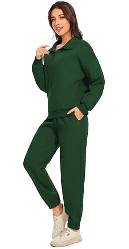 Jeqeocafy Women Oversized Long Sleeve Sweatsuit Half Zip Sweatshirt & High Waisted Pants 2 Piece Outfits With Pockets view 4