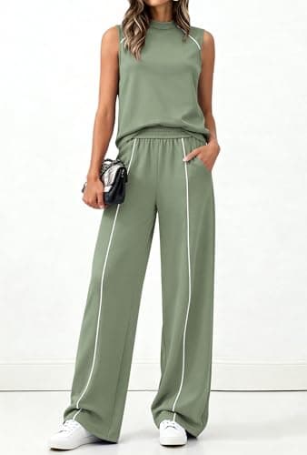 BTFBM Two Piece Sets for Women Summer Outfits 2026 Lounge Sets Mock Neck Tops Wide Leg Pants Travel Fashion Clothing view 5