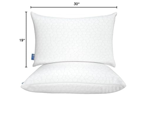 QUTOOL Cooling Pillow for Sleeping, CertiPUR-US Shredded Memory Foam Queen Pillows Set of 2, Cool Pillow for Hot Sleepers Adjustable Firm Pillow for Side, Back, Stomach Sleepers Soft Yet Support,White view 2