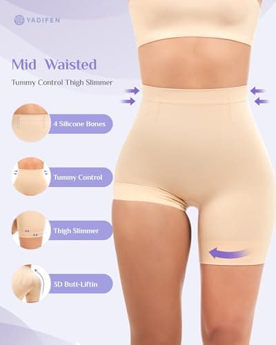 YADIFEN Shapewear for Women Tummy Control, Mid Waist Body Shaper Shorts Butt Lifting Seamless Shapewear Under Dresses view 3