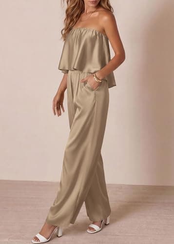 KIRUNDO Jumpsuits For Women Dressy 2026 Summer Satin Strapless Romper Flowy Tube Top Spring One Piece Vacation Outfits view 5