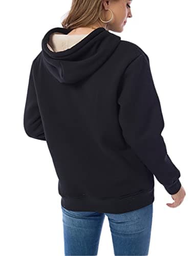 Haellun Womens Casual Winter Warm Fleece Sherpa Lined Pullover Hooded Sweatshirt view 3