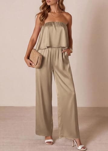 KIRUNDO Jumpsuits For Women Dressy 2026 Summer Satin Strapless Romper Flowy Tube Top Spring One Piece Vacation Outfits view 2