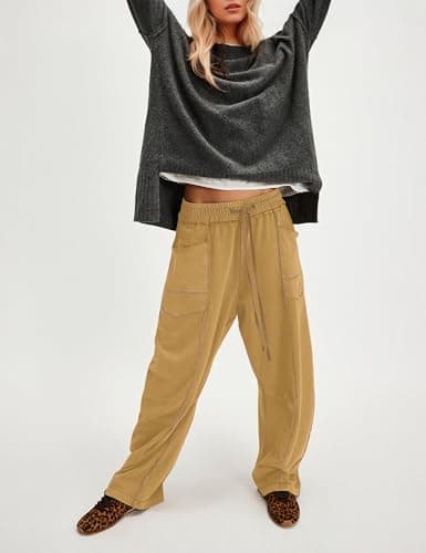 MSBESYOR Wide Leg Barrel Sweatpants for Women Baggy Palazzo Pants Drawstring High Waist Color Block Lounge Sweat Pant view 2