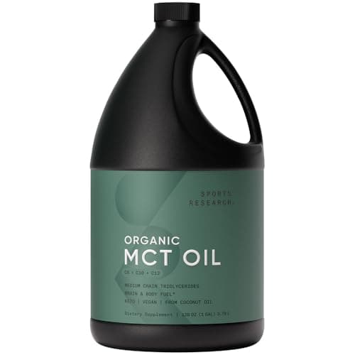Sports Research® Organic MCT Oil 128oz - Keto Fuel for Body & Brain - Vegan Certified · Non-GMO ­· Gluten Free - Unflavored Coconut Oil, Includes Pump Spout