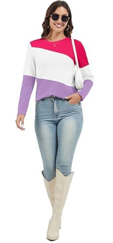 Jeqeocafy Women's Color Block Tunics Tops Crewneck Long Sleeve Shirts Casual Pullover Loose Fit T-Shirt view 2