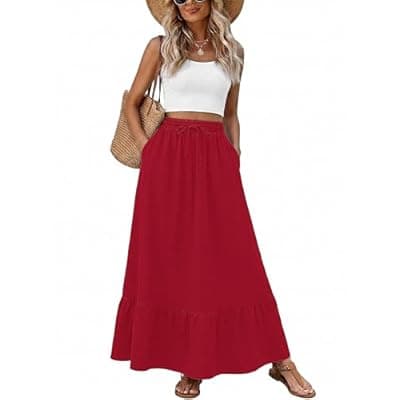 Heymoments Maxi Skirts for Women High Waisted Flowy 2026 A Line Cute Pleated Casual Beach Long Skorts with Pockets