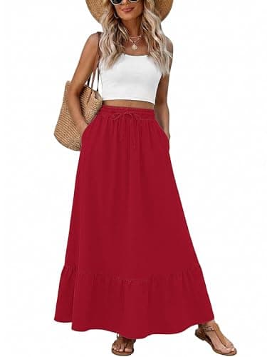 Heymoments Maxi Skirts for Women High Waisted Flowy 2026 A Line Cute Pleated Casual Beach Long Skorts with Pockets — image 1
