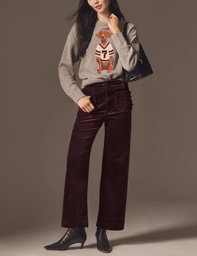 ACCPUR Women Corduroy Wide Leg Pants 2025 Fall Fashion Casual Button Down High Elastic Waist Trousers with Scalloped Pockets view 3