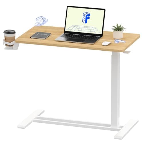 FLEXISPOT H7 32" Pneumatic Height-Adjustable Overbed Table with Wheels | C-shaped bedside table,Medical End Table,Rolling Cart TV Tray,Laptop desk for Hospital Home office use,31.5"Wx17.7"D,Maple — image 1