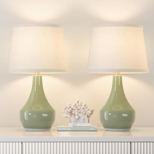Seealle Modern Green Table Lamps Set of 2 - Bedside Lamps for Night Stands, 19.4" Bedroom Lamps for Living Room Sage Green Lamps with Rocker Switch — image 1