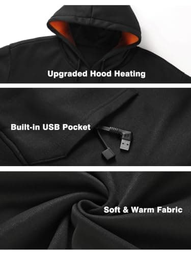 Heated Hoodie for Men with 10000mAh Battery, Heated Sweatshirt Pullover | Smart Electric Hoodie, 7 Heating Zones, 3 Heat Levels, Dual Control, Upgraded Ear Heating, Adjustable Hood, Outdoor Work view 5