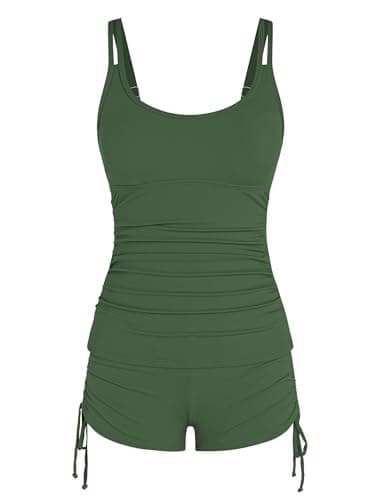 ZAFUL Women's V-Wire Tankini Swimsuits Tummy Control Ruched Top Two Piece Bathing Suits with High Waisted Shorts view 3