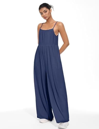 EUYZOU Jumpsuits for Women Casual Loose Fit Summer Outfits Wide Leg Rompers Sleeveless Vacation Trendy One Piece Jumpers view 5