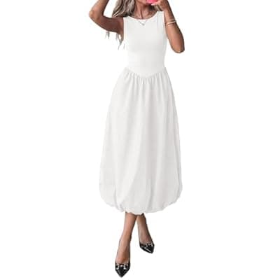 BTFBM Women's 2026 Summer Casual Sleeveless Midi Dress Patchwork Knit Tank Bubble Long Flowy Beach Maxi Sundress Pockets