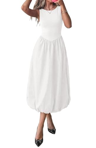 BTFBM Women's 2026 Summer Casual Sleeveless Midi Dress Patchwork Knit Tank Bubble Long Flowy Beach Maxi Sundress Pockets view 1