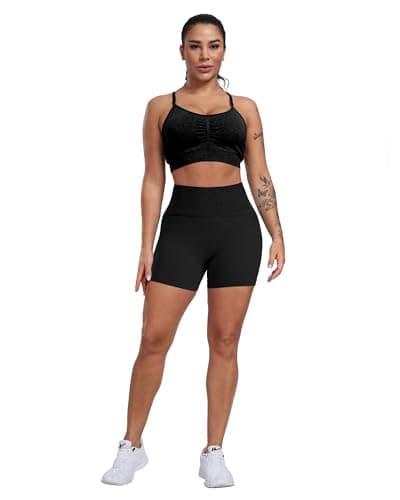 CHRLEISURE Women's 4 Packs Workout Gym Shorts, High Waisted Butt Lifting Scrunch Butt Seamless Booty Shorts view 2