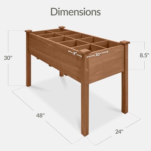 Best Choice Products Raised Herb Garden Bed Planter Box - Elevated Wooden Planter with 10 Grid Growing Compartments, Drainage Holes, Vegetable Flower Garden Box for Patio Balcony Backyard - Acorn view 2