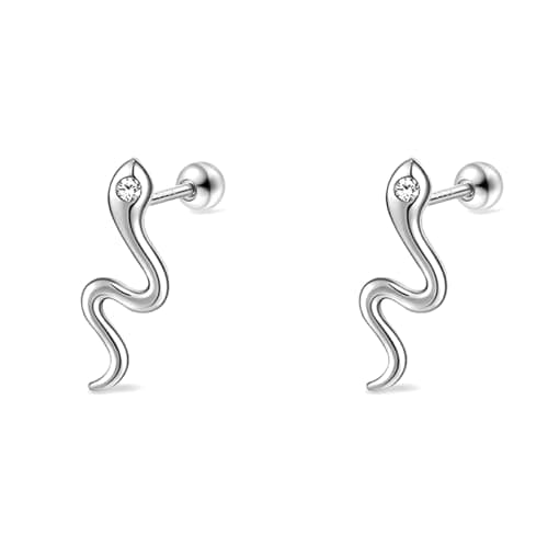 DHZJTSL Small Silver Snake Stud Earrings for Women, Hypoallergenic 925 Sterling Silver Snake Shaped Gothic Goth Earrings, Cartilage Helix Piercing view 1