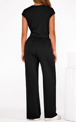 PRETTYGARDEN 2 Piece Lounge Sets For Women 2026 Summer Casual Outfits Cap Sleeve Belted Crop Tops Wide Palazzo Leg Pants view 2