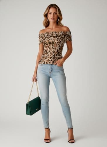 Dokotoo Women's Off Shoulder Printed Mesh Top Ruched Slim Fit Blouse view 6