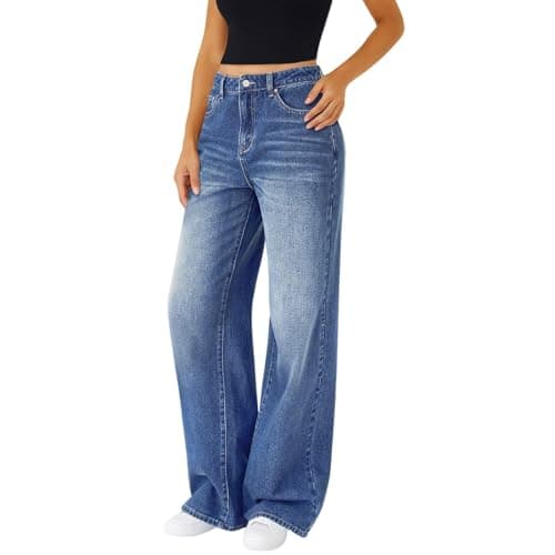 Slakkenreis Woman Wide Leg Jeans High Waisted Baggy Jeans Boyfriend Jean Elastic Waist Stretchy Jean Straight Leg Denim Pants view 5