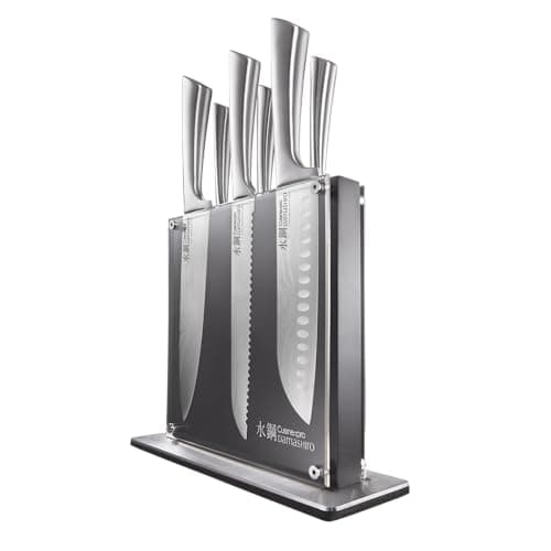 Cuisine::pro Damashiro Knife Block (Kumi, 7-Piece Chef Knife Set) - Japanese Steel Knife - Magnetic Knife Block- Damascus-Inspired Blade Kitchen Knives view 1