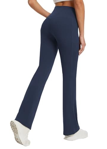 DLOODA Women's Yoga Pants with Pockets No Front Seam Crossover High Waisted Flare Leggings Tummy Control Bootcut Pants view 2