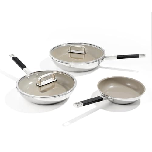 ROYDX Stainless Steel Cookware Set, Non Stick Titanium Ceramic Fry Pan with Lid 8", 10" and 12" Oil Gather Pro Non Stick Skillets with Stay-Cool Handle PFOA Free, Compatible with All Cooktops — image 1