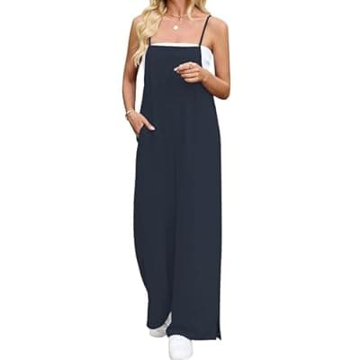Heymoments Women's Casual Overalls Jumpsuits One Piece Adjustable Straps Wide Leg Long Bib Pant Rompers With Pockets